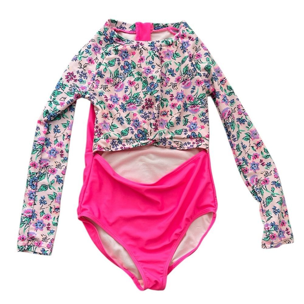Paisley Lane Floral Rash guard Long-Sleeve One-Piece Swimsuit - Pink
